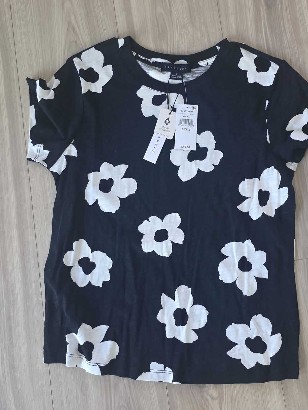 Sanctuary Black and White Floral Short Sleeve Tee